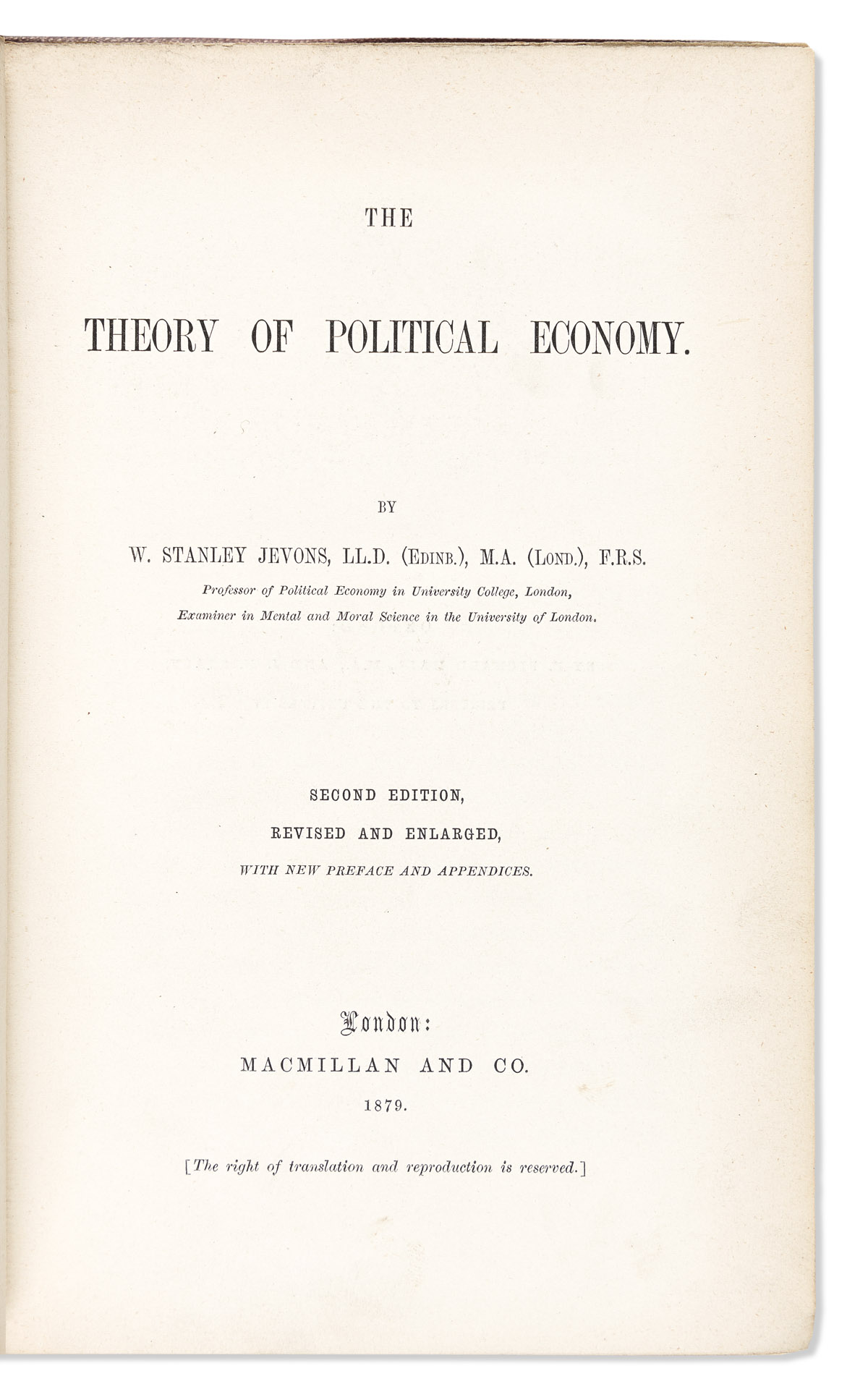 [Economics] Jevons, William Stanley (1835-1882) The Theory of Political Economy.